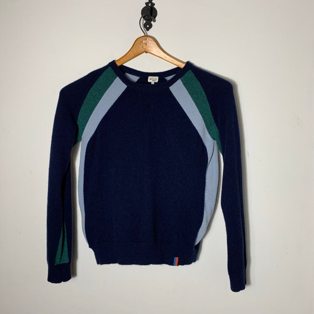 Womens Kule Cashmere Blue Striped Sweater Size M EUC!